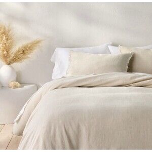 Full/Queen Heavyweight Linen Blend Duvet Cover & Sham Set Natural - Casaluna NEW